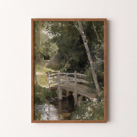 Vintage Landscape Rustic Forest Bridge Scene, Unframed Poster