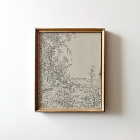 Vintage Landscape Sketch Aesthetic Neutral Wall Art For Cottage Core Room Decor Downloadable Print Trendy Wall Art
