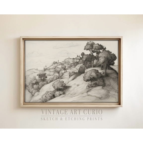 Vintage Landscape Sketch, Rustic Country Decor, Xl Art, Vintage Etching Drawing, Vintage Sketch Drawing UNFRAMED Poster, Wall Art for Decor, Present, 24x36