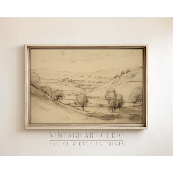 Vintage Landscape Sketch, Rustic Country Decor, Xl Art, Vintage Etching Drawing, Vintage Sketch Drawing UNFRAMED Poster, Wall Art for Decor, Present, 8x12