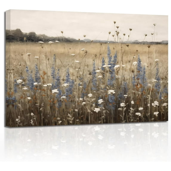 Vintage Landscape Wall Art Wildflower Field Meadow Painting Prints Nature Rustic Country Canvas Pictures Farmhouse Wall Decor Framed(4, (12.00" x 18.00"))