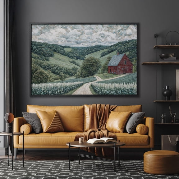 Vintage Landscape With Barn, Poster, Wall Art, Peaceful Nature Scenery For Farmhouse Decor, Dad, Ready To Hang, Stretched Canvas Size 12x18