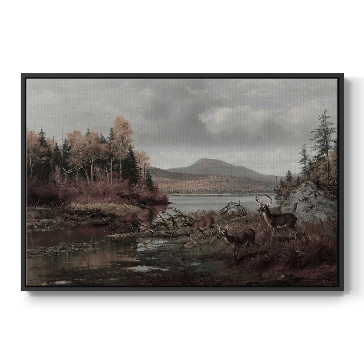 Vintage Landscape-XXVI By Wexford Home Framed in Black Wood Gallery Wrapped Canvas 25 in. x 37 in.