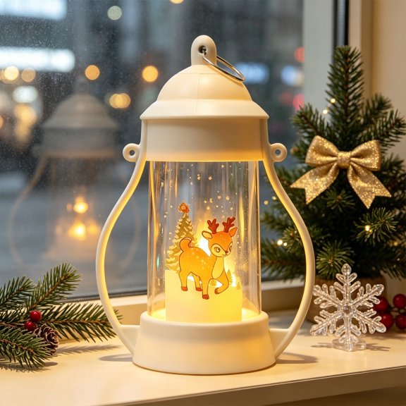 Vintage Lantern Christmas Decoration, Christmas Snow Globes LED Hanging Night Light with LED Flameless Candle for Indoor Garden Yard Home Decor