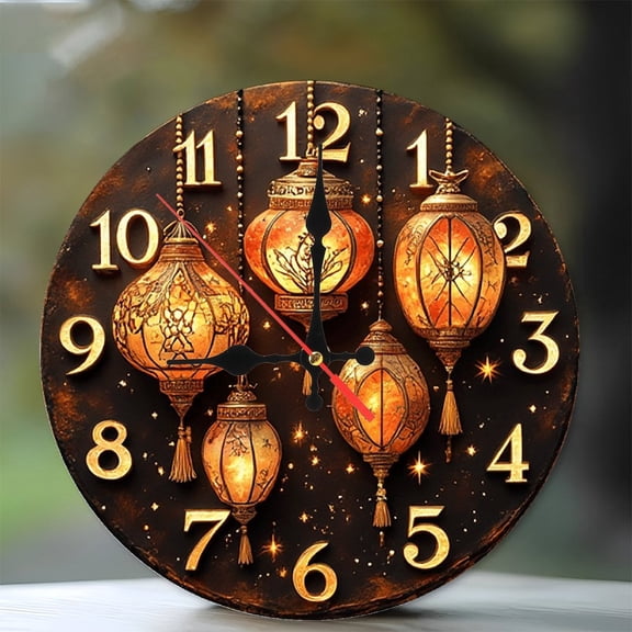 Vintage Lantern Clock Wall Decor Home Ornament 10-Inch Silent Wooden Wall Clock, Battery Operated (AA Batteries Not Included), Artistic Home Decor