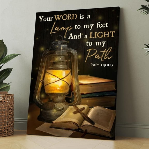 Vintage Lantern Cross Bible Canvas Framed Wall Art Decor, Bible Verse Scripture Print, Inspirational Religious Wall Decor Gift