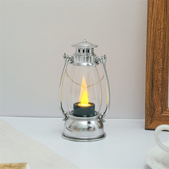 Vintage Lantern Decor, Outdoor Hanging Lanterns, Flameless Candle Lantern, Battery Powered Flickering Swing Flame Lamp, Vintage Decorative Hanging Candle Light, Christmas Decorations,Silver