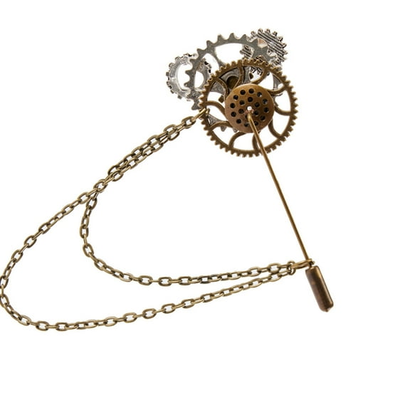 Vintage Lapel Pin Clothing Man Women Steampunk Gear Brooches Gothic Jewelry Collar Pin with Metal Chain Party Gifts