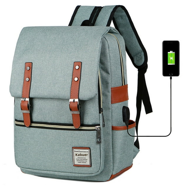 Vintage Laptop Backpack, College Bag with USB Charging Port for Men ...