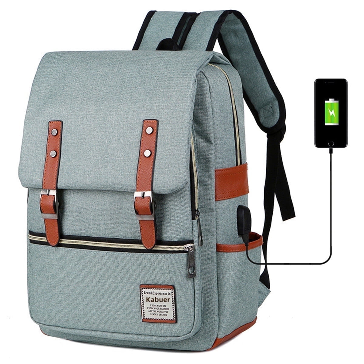Vintage Laptop Backpack, College Bag with USB Charging Port for