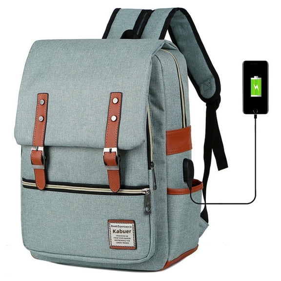 Vintage Laptop Backpack, College Bag with USB Charging Port for Men Women , Fits up to 15.6Inch Laptop