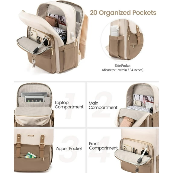 Vintage Laptop Backpack for Women Large 15.6 Inch Airline Approved Travel Bag with 20 Pockets