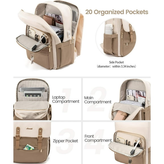 Vintage Laptop Backpack for Women Large 15.6 Inch Airline Approved Travel Bag with 20 Pockets