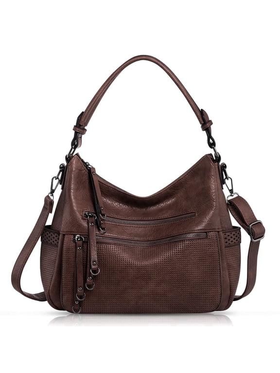 Large Capacity Vintage Hobo Bag | Retro PU Leather 2-Way Shoulder Crossbody Purse for Women Coffee