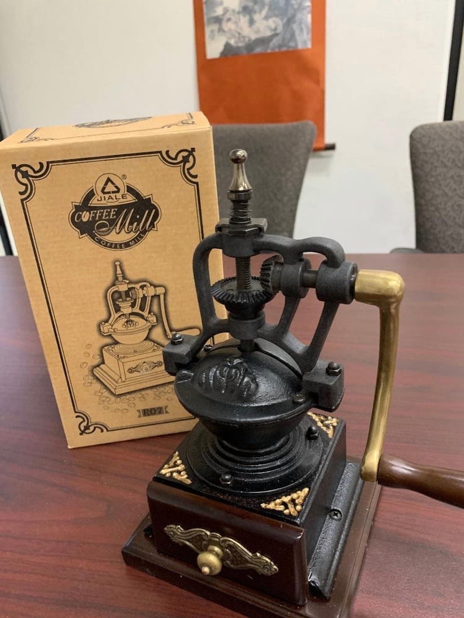 Vintage Large Cast Iron Collection Manual Counter Coffee Grinder (5" W x 5"L x 10"H)