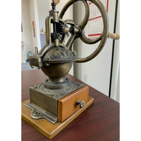 Vintage Large Cast Iron Collection Manual Counter Coffee Grinder (8" W x 8"L x 13"H)