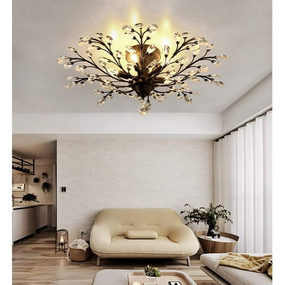 Vintage Large Crystal Branches Chandeliers Black Ceiling Light Flush Mounted Fixture with 4 Light 160W (4 Lights)