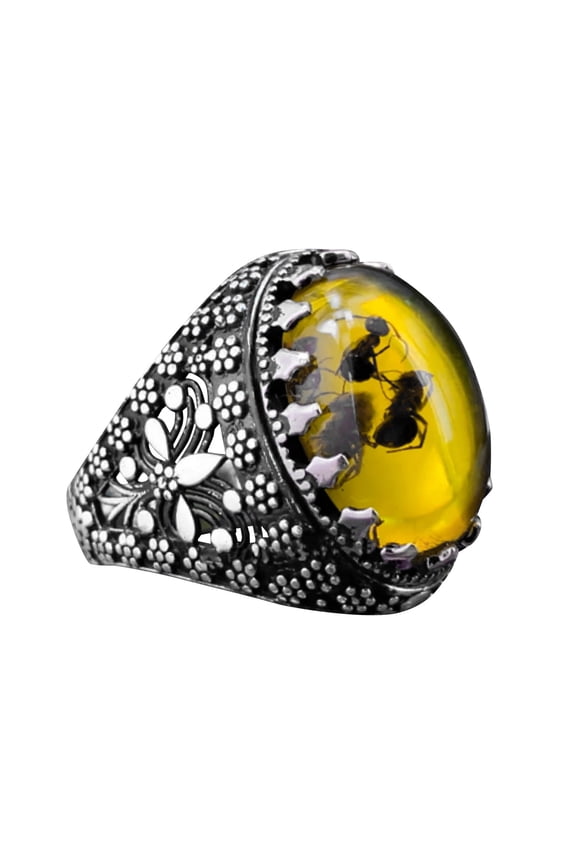Vintage Large Oval Natural Stone Rings Mens Vintage Inlaid Yellow Red Zircon Ant Rings Womens Wedding Rings