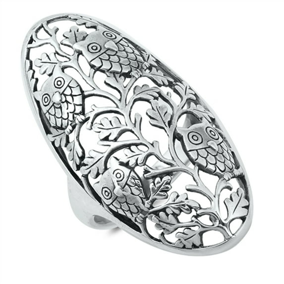 Vintage Large Owl Ring .925 Sterling Silver Band Jewelry Female Male Unisex Size 9
