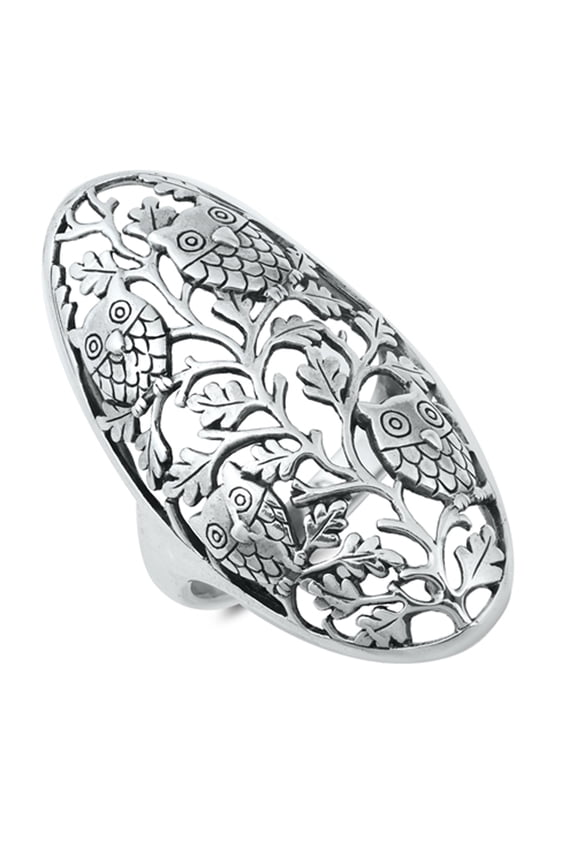 Vintage Large Owl Ring .925 Sterling Silver Band Jewelry Female Male Unisex Size 9