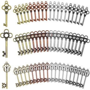 Vintage Large Skeleton Key Set Finish Skeleton Bulk Steampunk Charms Antique Castle Pirate Key for DIY Jewelry Making Birthday Party Favor Decoration Treasure(60 Pcs,Classic)