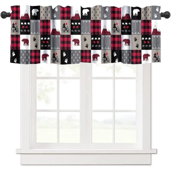 Vintage Lattice Rustic Kitchen Curtain Valance, Retro Country Animal Bear Window Valance, for Bedroom Living Room Cafe Bathroom W54xL18in