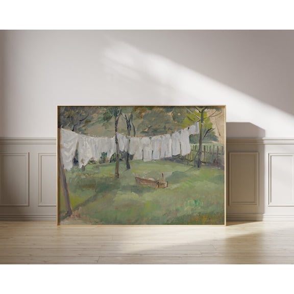 Vintage Laundry Room Art White Clothes on Clothesline French Country Farmhouse Decor 11, Unframed Paper Poster 8x10in