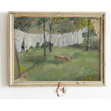 Vintage Laundry Room Print, White Laundry On Clothesline, French Country Farmhouse Decor, Horizontal Wall Art, Spring Decor Wall Art, Modern Wall Decor, 8x12 UNFRAMED