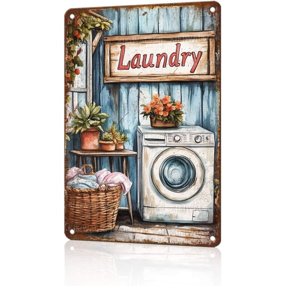 Vintage Laundry Room Tin Sign Retro Metal Sign Funny Nostalgic Wall Decor For Home Bathroom Toilet Indoor Shop Basement Washroom 12 * 8 In