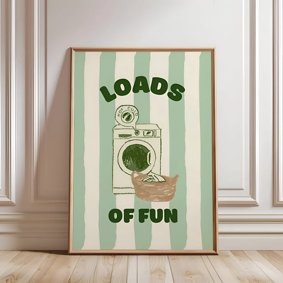 Vintage Laundry Room Wall Art Loads of Fun Quote Poster Fun Washing Machine Design Home Decor for Laundry Bedroom Living Room, UNFRAMED 8x12