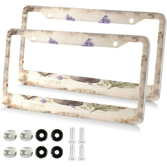 Vintage Lavender License Plate Frame, Aluminum Car Tag Frames, 2 Pack Universal Car License Plate Covers with 2 Holes and Screws Decorative