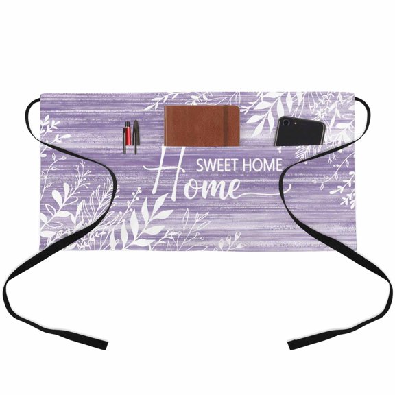 Vintage Lavender Waitress Apron with 3 Pockets, Farmhouse Florals Leaf Coastal Home Sweet Server Aprons Waterproof Kitchen Restaurant Half Waist Apron for Men Women