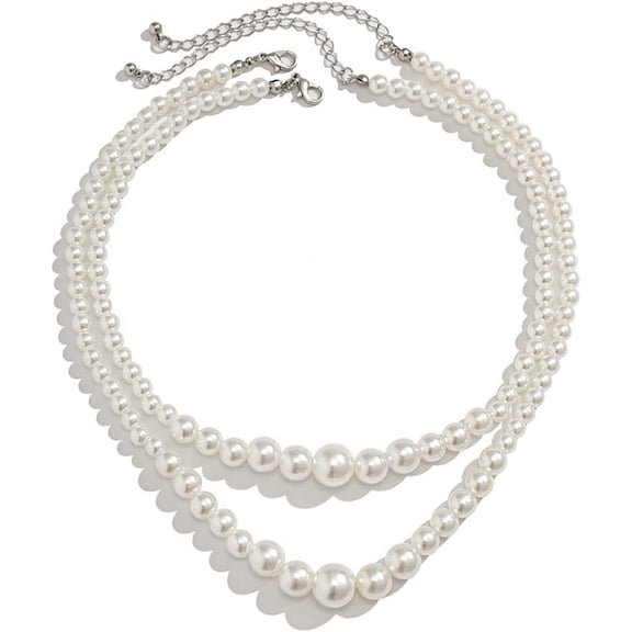 Vintage Layer Pearl Choker Necklaces for Women Resin Dainty Pearls Adjustable Charm Chains Elegant Birthday Wedding Party Jewelry18 Inches