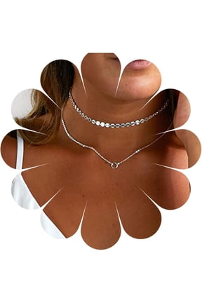 Vintage Layered Circle Choker Necklace Karma Circle Pendant Necklace Disc Sequin Chain Necklace Silver Disc Chain Choker Necklace Jewelry for Women