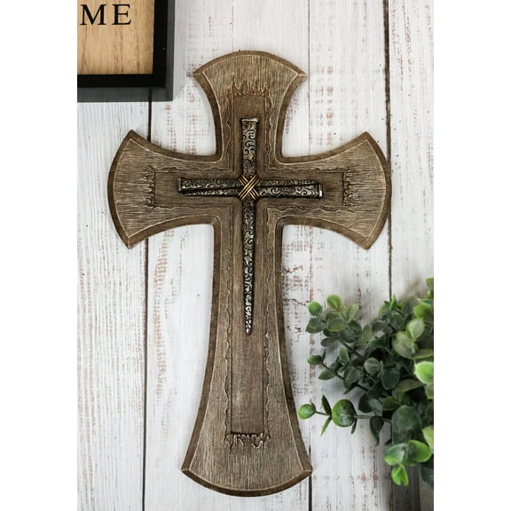 Vintage Layered Crucifix Tooled Scrollwork Roman Spike Nails Wall Cross Decor