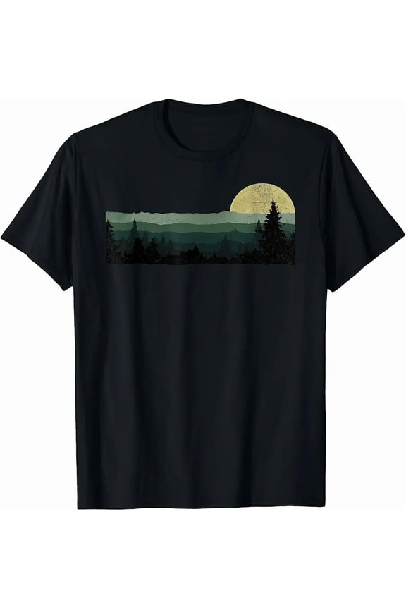 Vintage Layered Mountain Forest Graphic for Unisex Short Sleeve T-Shirt