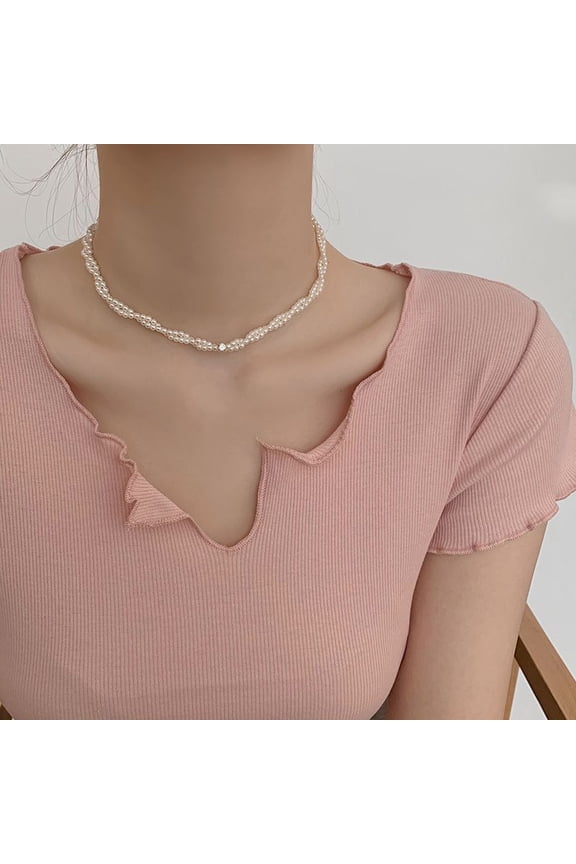 Vintage Layered Pearl Choker Necklace Gold Pearl Bead Collar Necklace Twisted Pearl Necklace Multi Strand Pearl Chain Necklace Jewelry for Women