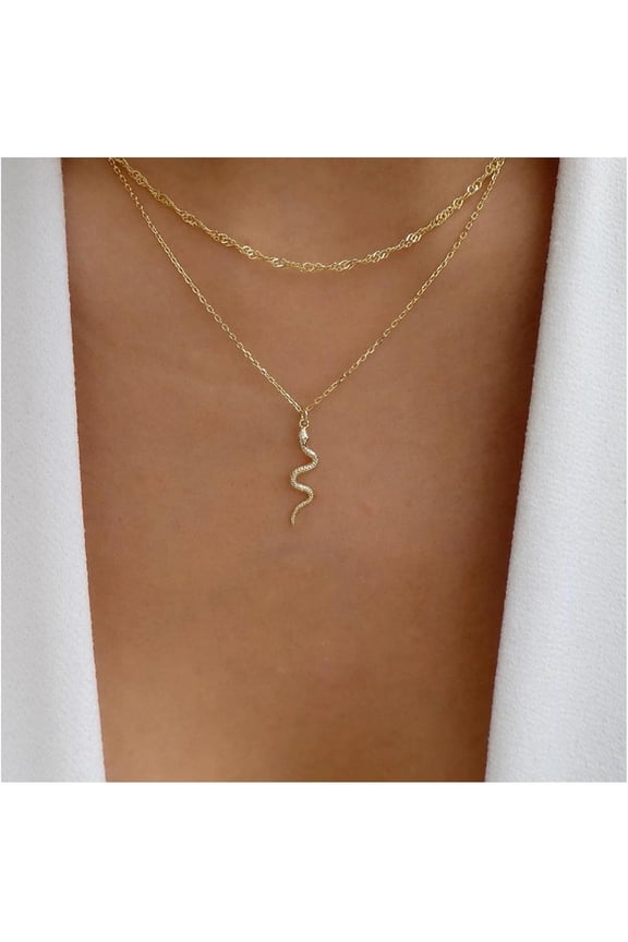 Vintage Layered Snake Necklace - Boho Snake Choker with Gold Serpent Pendant - Punk Animal Chain Jewelry for Women