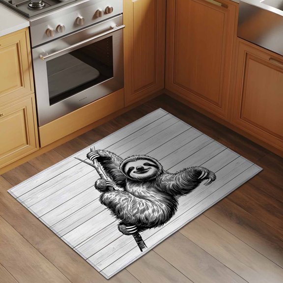 Vintage Lazy 2x3 Rug for Entryway Front Door Kitchen Sink Area, Black Simple Animals Portraits White Wood Grain Low Pile Washable Non Slip Rectangle Area Rug