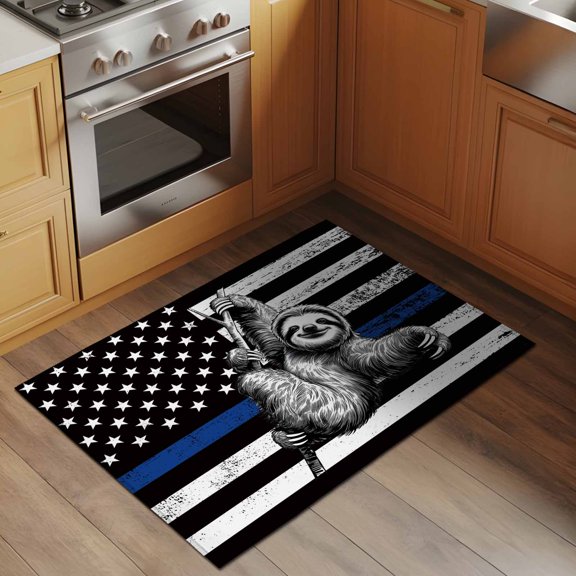 Vintage Lazy 2x3 Rug for Entryway Front Door Kitchen Sink Area, Simple Animal Portraits Blue Black White U.S. Flag Low Pile Washable Non Slip Rectangle Area Rug