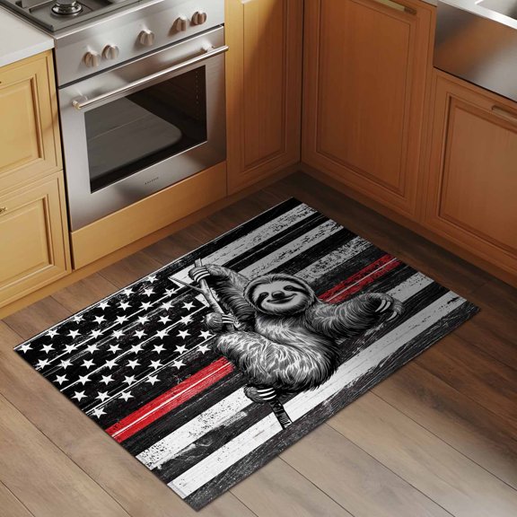Vintage Lazy 2x3 Rug for Entryway Front Door Kitchen Sink Area, Simple Animal Portraits Red Black White U.S. Flag Low Pile Washable Non Slip Rectangle Area Rug