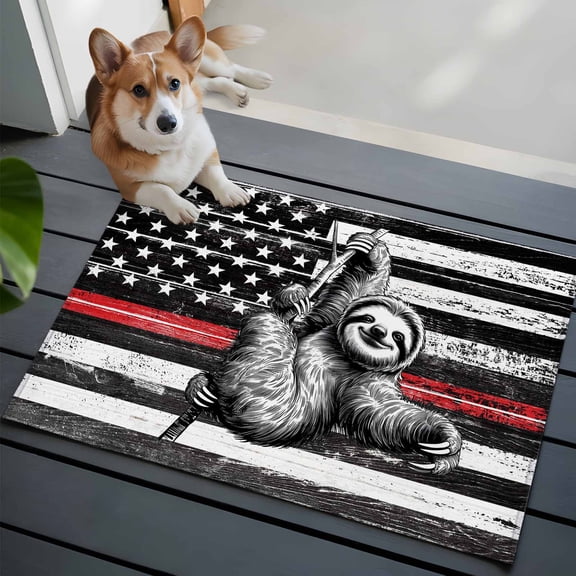 Vintage Lazy Front Door Rugs 2x3 ft Simple Animal Portraits Red Black White U.S. Flag Small Rug for Entryway Non Slip Washable Bathroom Door Mat Absorbent Floor Mat for Indoor Entrance