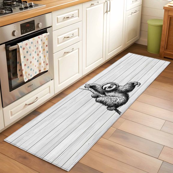 Vintage Lazy Runner Rugs 2x6 ft Black Simple Animals Portraits White Wood Grain Washable Hallway Rugs Non-Slip Floor Mats Absorbent Carpet Bedside Runners for Bedroom Kitchen Bathroom Laundry Room