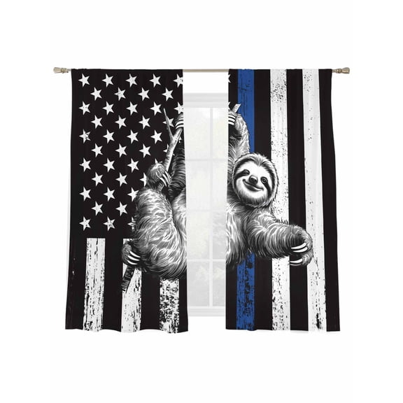 Vintage Lazy Sheer Curtains 2 Panels Set Simple Animal Portraits Blue Black White U.S. Flag Sheer Window Curtains Light Filtering Rod Pocket Voile Drapes for Bedroom Living Room 52"x63"