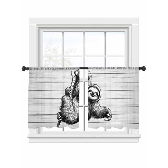 Vintage Lazy Sheer Curtains for Living Room Bedroom, Black Simple Animals Portraits White Wood Grain Light Filtering Sheer Curtains, Rod Pocket Voile Window Drapes, 2 Panels Set 54"x 45"