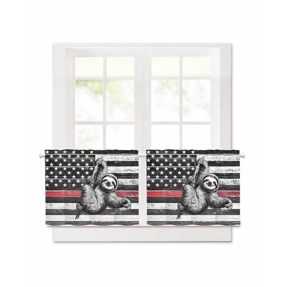 Vintage Lazy Short Blackout Curtains 24 Inch Long Simple Animal Portraits Red Black White U.S. Flag, 2 Panels Thermal Insulated Darkening Rod Pocket Drapes for Bedroom, 30"W x 24"L