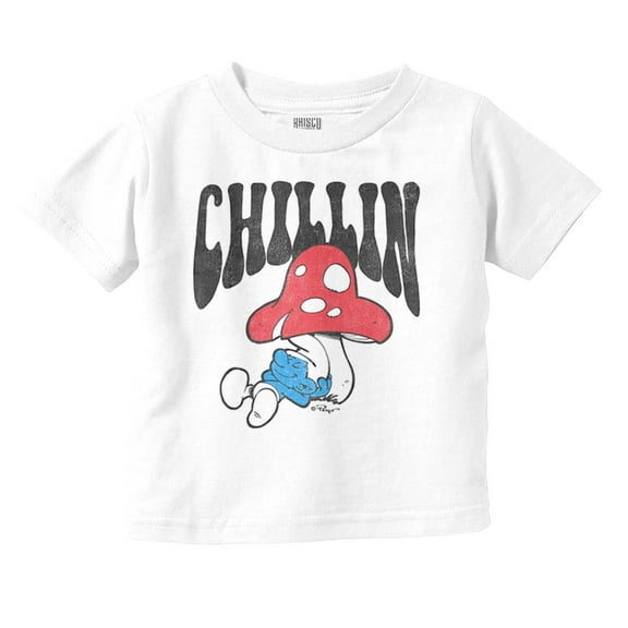 Vintage Lazy Smurf Chillin Mushroom Toddler Boy Girl T Shirt Infant Toddler Brisco Brands 18M