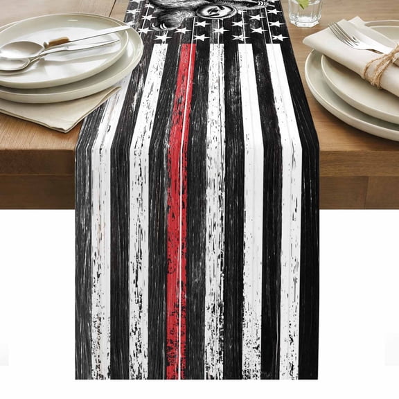 Vintage Lazy Table Runner 13 x 36 Inch, Simple Animal Portraits Red Black White U.S. Flag Washable Cotton Linen Dining Table Runner Tabletop Decorations for Restaurant Home Kitchen Party