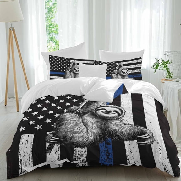 Vintage Lazy Twin Size Comforter Set, Simple Animal Portraits Blue Black White U.S. Flag Bedding for All Seasons, 4 Pcs Bed Set, 1 Quiltcover (68"x86") ,1Sheet(67"x116"), 2Pillowcases (30"x20")
