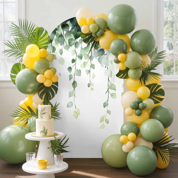 Vintage Leaf Arch Backdrop Cover, 4FT, Watercolor Sage Green Eucalyptus Leaves Spandex Arch Covers Double-Sided Backdrop for Wedding Birthday Party Photo Background Decoration
